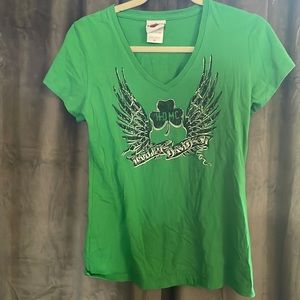 Harley Davidson green v-neck short sleeve shirt